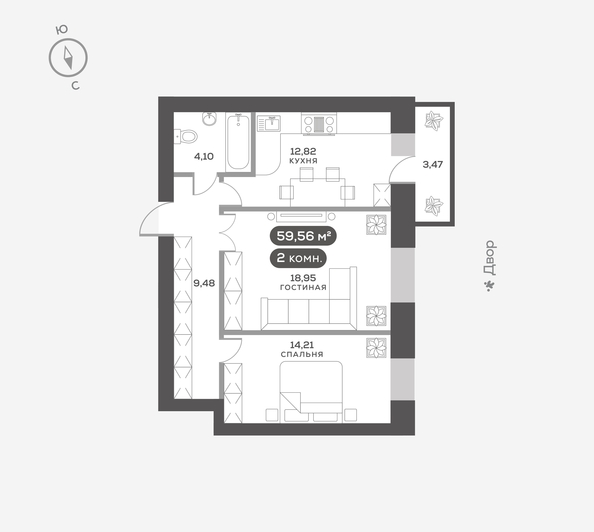 
   Продам 2-комнатную, 59.56 м², Академгородок, дом 5

. Фото 1.