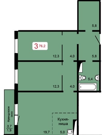 
   Продам 3-комнатную, 76.2 м², Мичурино, дом 2 строение 5

. Фото 3.