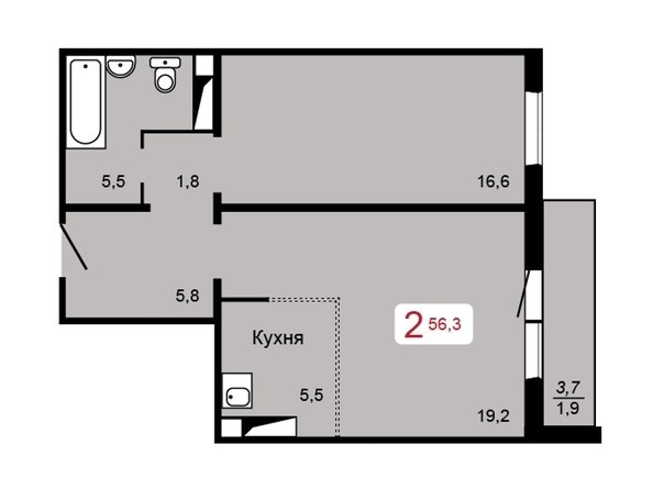 
   Продам 1-комнатную, 56.3 м², Мичурино, дом 2 строение 1

. Фото 1.