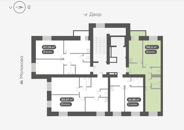 
   Продам 2-комнатную, 59.11 м², Сити-квартал на Взлетной, дом 1

. Фото 3.