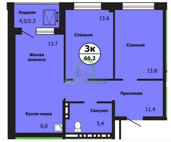 
   Продам 3-комнатную, 66.2 м², Лесников ул, 43

. Фото 4.