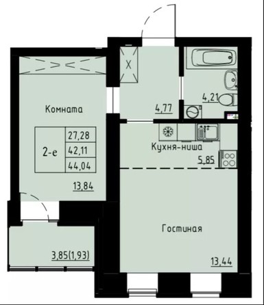 
   Продам 2-комнатную, 44.1 м², Хвоя, 2 этап, дом 4

. Фото 2.