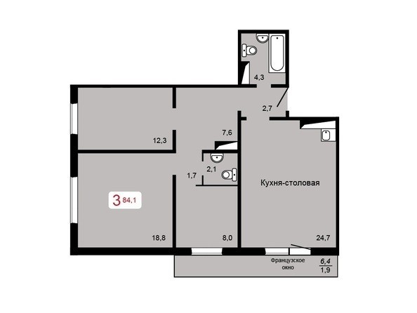 
   Продам 3-комнатную, 84.1 м², Мичурино, дом 2 строение 4

. Фото 5.