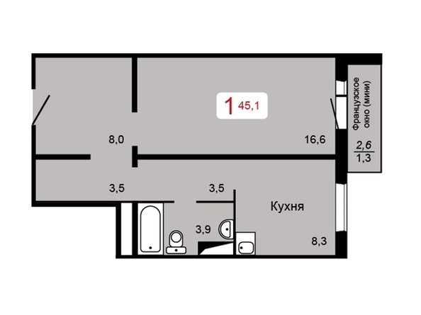 
   Продам 1-комнатную, 45.1 м², Мичурино, дом 2 строение 5

. Фото 2.