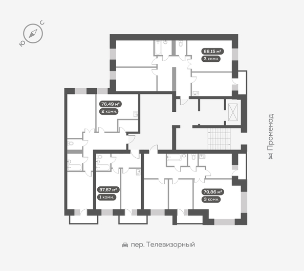
  Продается 3-комн. квартира, 76.9 м², ЖК Октябрьский, дом 1
. Фото 6.