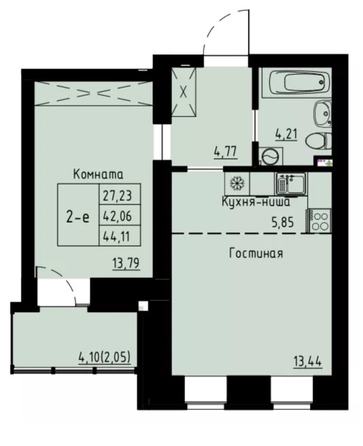 
   Продам 2-комнатную, 44 м², Хвоя, 2 этап, дом 4

. Фото 2.