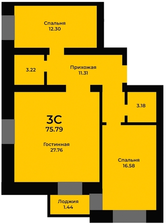 
   Продам 3-комнатную, 75.8 м², Кирпичная ул, 19

. Фото 2.