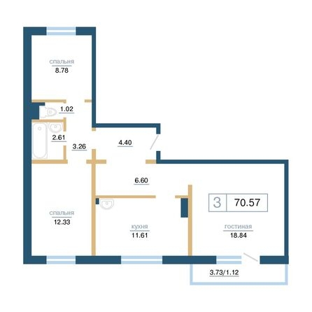 
   Продам 3-комнатную, 70.5 м², Иннокентьевский, дом 2

. Фото 1.