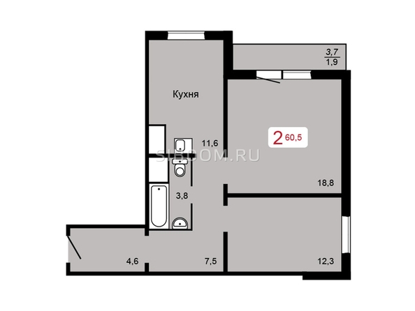 
   Продам 2-комнатную, 60.9 м², Мичурино, дом 2 строение 6

. Фото 1.