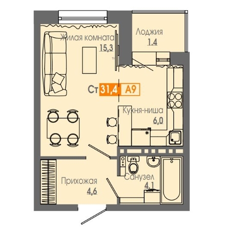 
   Продам 1-комнатную, 31.4 м², Аральская ул

. Фото 10.