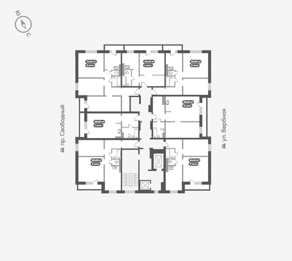 
   Продам 2-комнатную, 74 м², Белый квартал на Свободном, дом 2

. Фото 18.