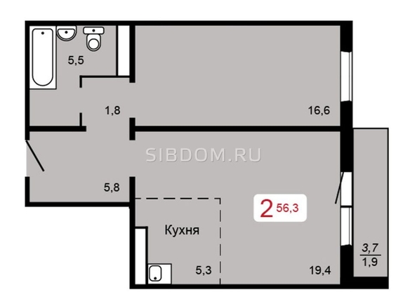 
   Продам 2-комнатную, 56.3 м², 60 лет Октября ул, 90 к2

. Фото 6.