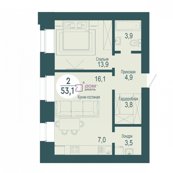 
   Продам 2-комнатную, 53.1 м², Авиаторов ул, 22

. Фото 17.