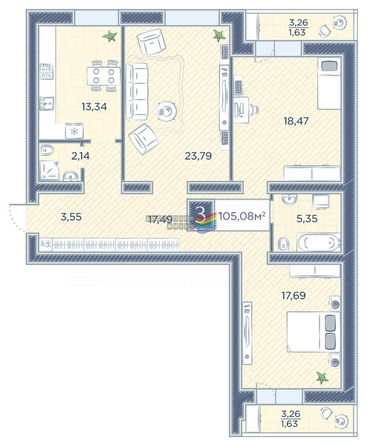 
   Продам 3-комнатную, 105.08 м², Петра Подзолкова ул, 8

. Фото 1.