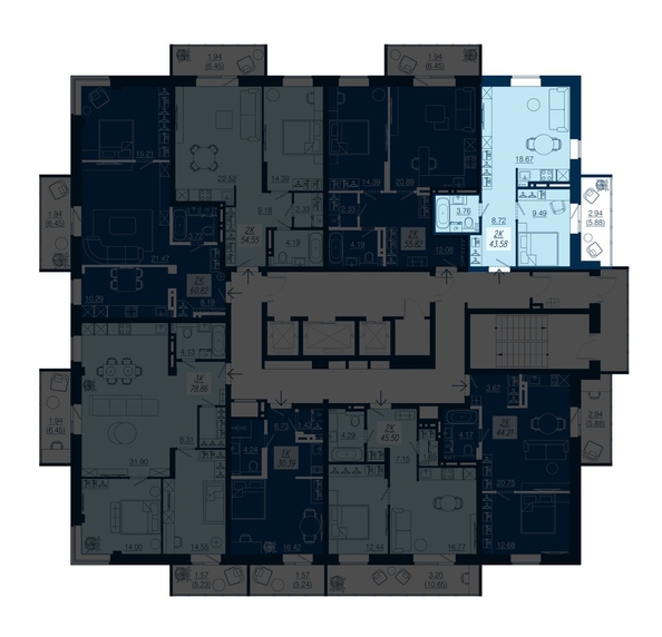 
   Продам 2-комнатную, 43.58 м², АЭРОCITY (Аэросити), дом 1

. Фото 1.