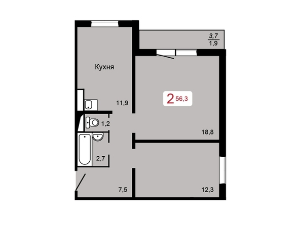 
   Продам 2-комнатную, 56 м², Судостроительная ул, 31к

. Фото 1.