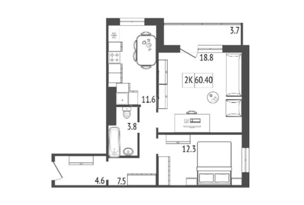
   Продам 2-комнатную, 60.5 м², КБС. Классика, дом 2

. Фото 1.