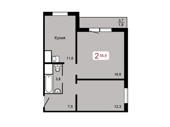 
  Продается 2-комн. квартира, 56 м², ЖК КБС. Берег, дом 4 строение 2
. Фото 2.