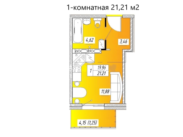 
  Продается студия, 21.21 м², ЖК Солар
. Фото 1.