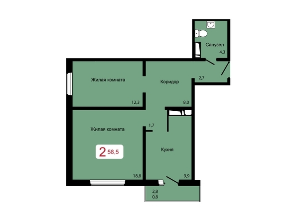 
  Продается 2-комн. квартира, 58.5 м², ЖК Мичурино, дом 2 строение 7
. Фото 5.