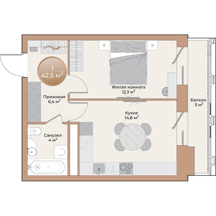 
  Продается 1-комн. квартира, 39 м², ЖК Небо над Енисеем, корпус 4
. Фото 2.