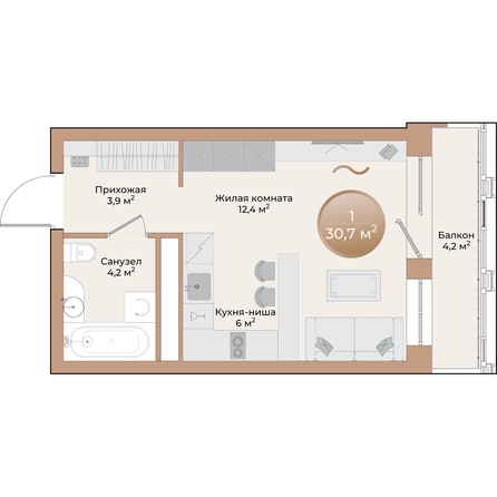 
  Продается 1-комн. квартира, 27.8 м², ЖК Небо над Енисеем, корпус 4
. Фото 1.