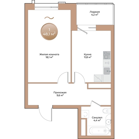 
  Продается 1-комн. квартира, 46 м², ЖК Небо над Енисеем, корпус 2
. Фото 3.
