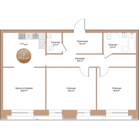 
  Продается 2-комн. квартира, 77.5 м², ЖК Небо над Енисеем
. Фото 3.