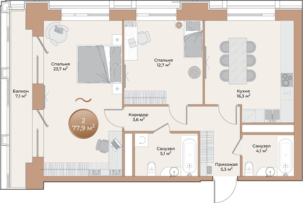 
  Продается 2-комн. квартира, 72.9 м², ЖК Небо над Енисеем
. Фото 1.