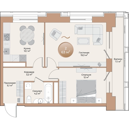 
  Продается 2-комн. квартира, 58 м², ЖК Небо над Енисеем
. Фото 3.