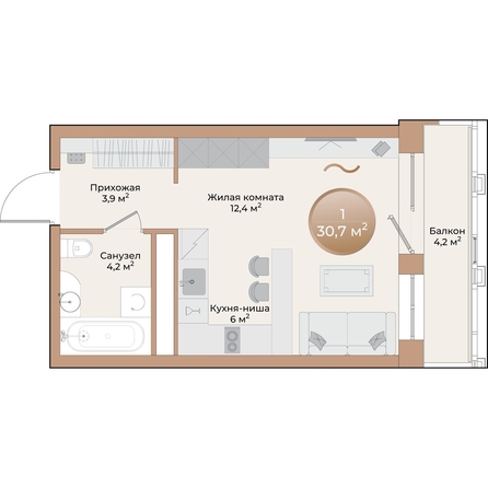
  Продается 1-комн. квартира, 27.8 м², ЖК Небо над Енисеем
. Фото 1.
