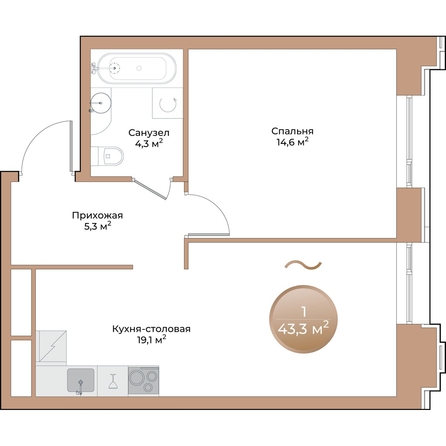 
  Продается 1-комн. квартира, 43.3 м², ЖК Небо над Енисеем
. Фото 1.