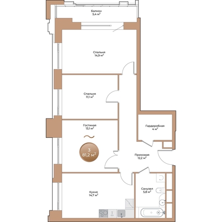 
  Продается 3-комн. квартира, 77.4 м², ЖК Небо над Енисеем
. Фото 1.