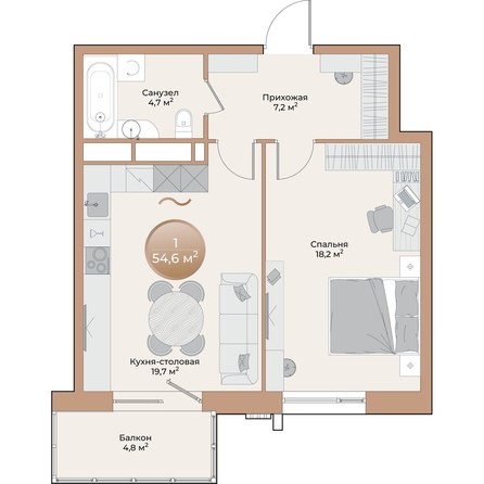
  Продается 1-комн. квартира, 51.2 м², ЖК Небо над Енисеем
. Фото 1.