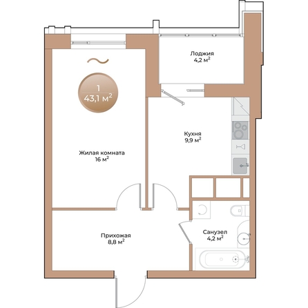 
  Продается 1-комн. квартира, 41 м², ЖК Небо над Енисеем
. Фото 2.