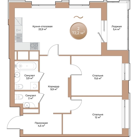 
  Продается 2-комн. квартира, 69.5 м², ЖК Небо над Енисеем
. Фото 3.