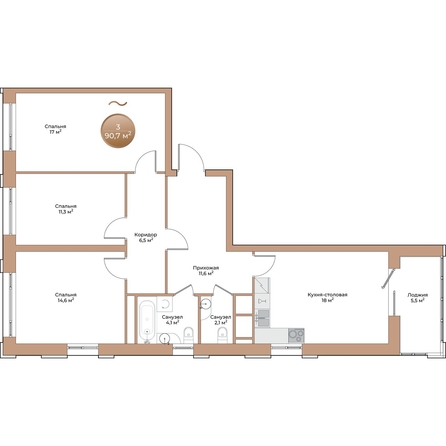 
  Продается 3-комн. квартира, 88 м², ЖК Небо над Енисеем
. Фото 3.