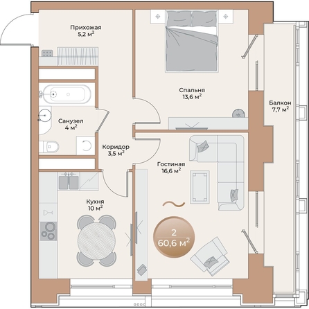 
  Продается 2-комн. квартира, 55.2 м², ЖК Небо над Енисеем
. Фото 2.