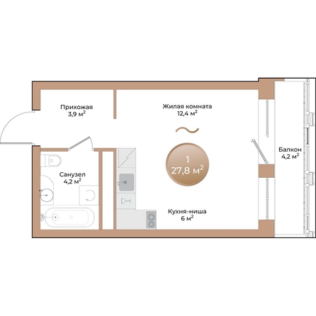 
  Продается студия, 27.8 м², ЖК Небо над Енисеем
. Фото 3.
