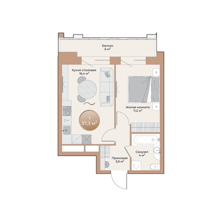 
  Продается 1-комн. квартира, 37.3 м², ЖК Небо над Енисеем
. Фото 2.
