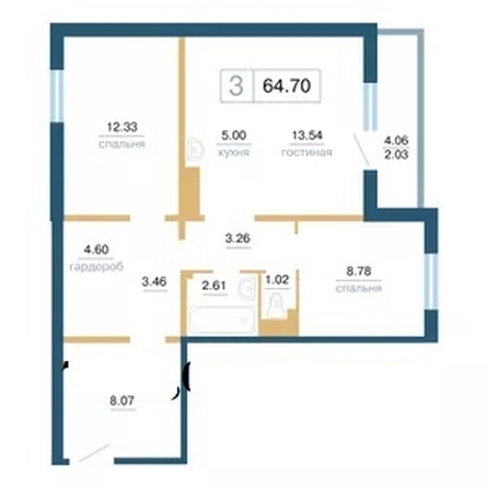 
  Продается 3-комн. квартира, 64.7 м², ЖК Нанжуль-Солнечный, дом 8
. Фото 3.