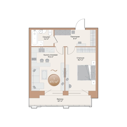 
  Продается 1-комн. квартира, 47.1 м², ЖК Небо над Енисеем
. Фото 2.