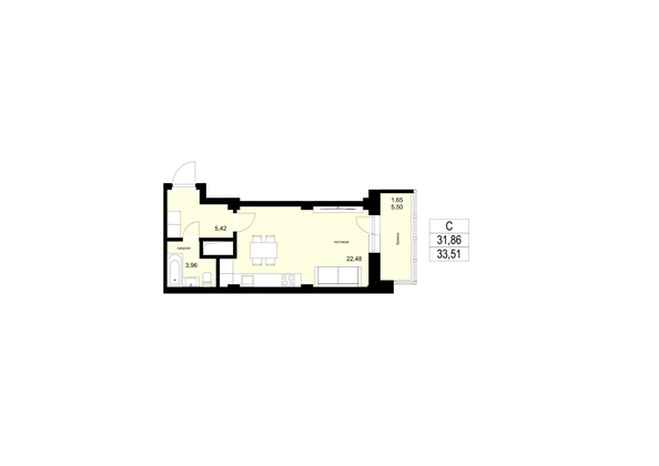 
  Продается студия, 33.51 м², ЖК ЛЕТО, дом 2
. Фото 1.