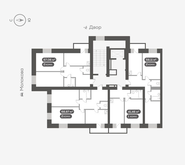 
  Продается 2-комн. квартира, 68.87 м², ЖК Сити-квартал на Взлетной, дом 1
. Фото 5.