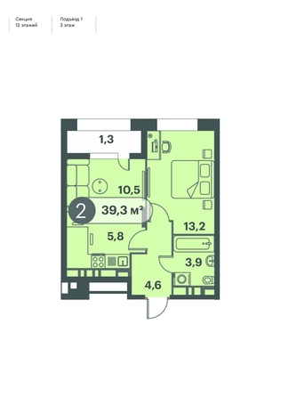 
  Продается 2-комн. квартира, 39.3 м², ЖК Три Клёна, дом 1
. Фото 1.