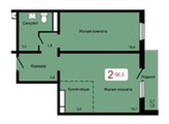 
  Продается 2-комн. квартира, 56.3 м², ЖК Мичурино, дом 2 строение 4
. Фото 1.