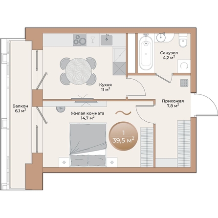 
  Продается 1-комн. квартира, 39.5 м², ЖК Небо над Енисеем
. Фото 2.