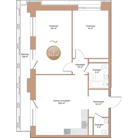 
  Продается 2-комн. квартира, 74.5 м², ЖК Небо над Енисеем
. Фото 1.