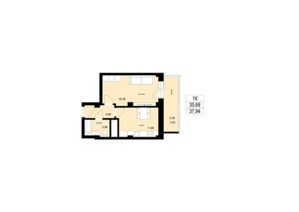 
  Продается 1-комн. квартира, 37.9 м², ЖК ЛЕТО, дом 1
. Фото 1.