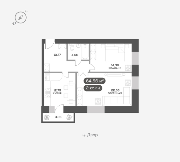 
  Продается 2-комн. квартира, 64.56 м², ЖК Октябрьский, дом 2
. Фото 6.